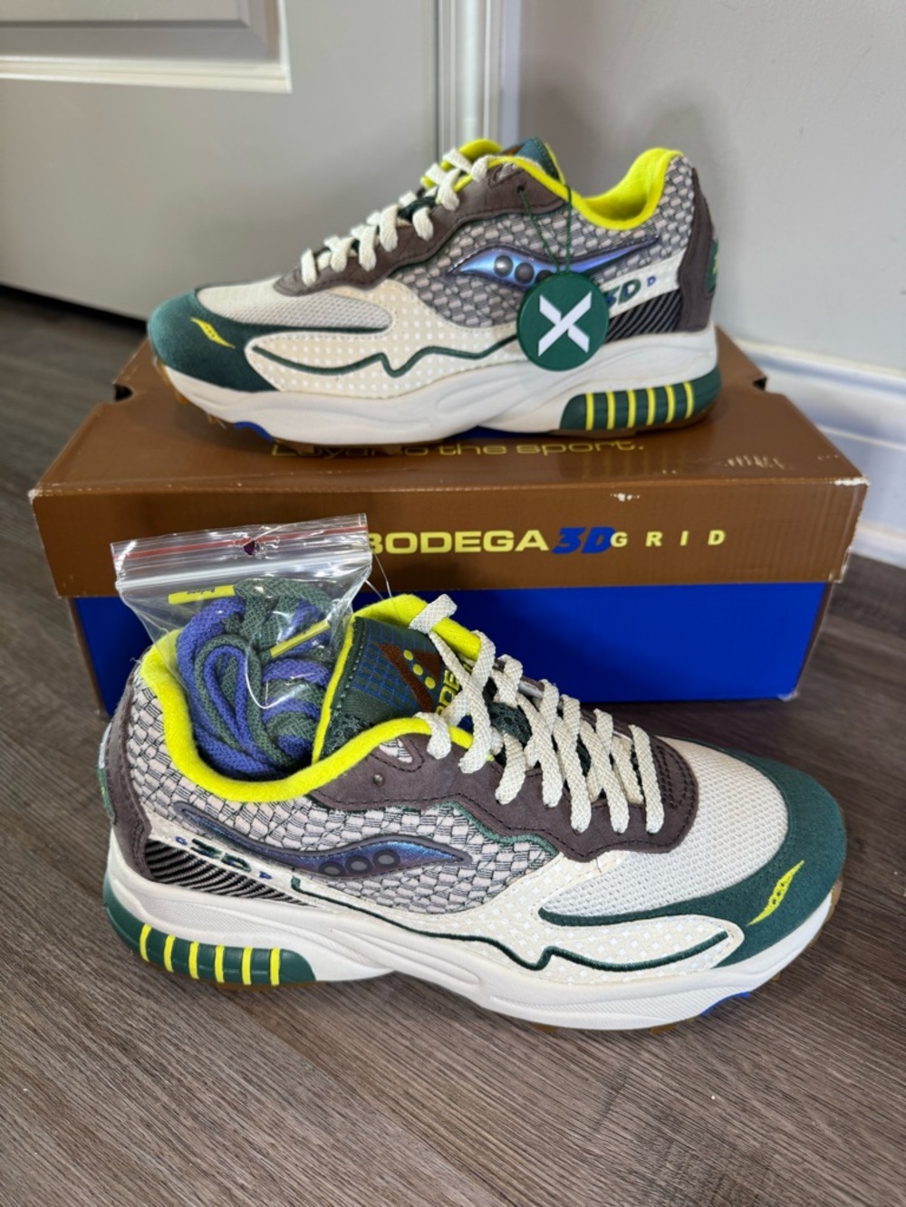 Saucony X Bodega 3D Grid Hurricane Cream Green Beige Sneakers - Picture 3 of 15